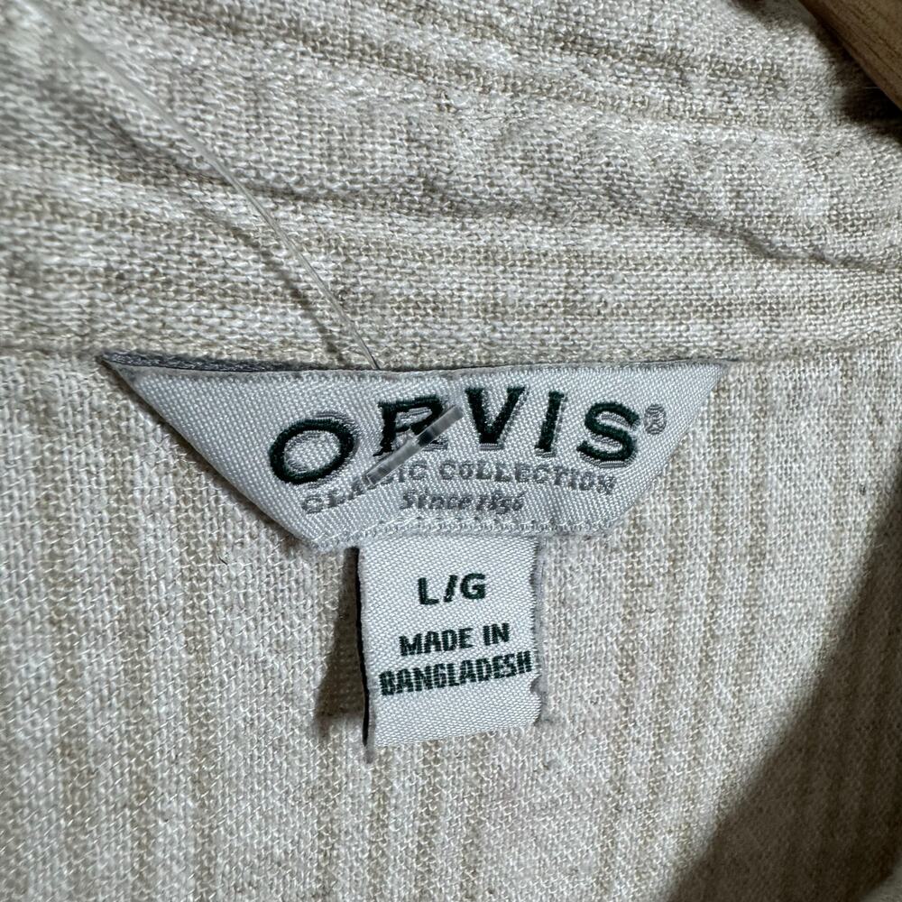 Orvis Button Up Linen Shirt Women L Tan Beige Long Sleeve Coastal Minimal Modest - Picture 9 of 10